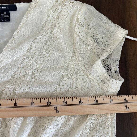Vintage Ivory White V-neck Short-sleeve Lace Top Stretch Fitted Y2K Rafaella - Picture 7 of 7